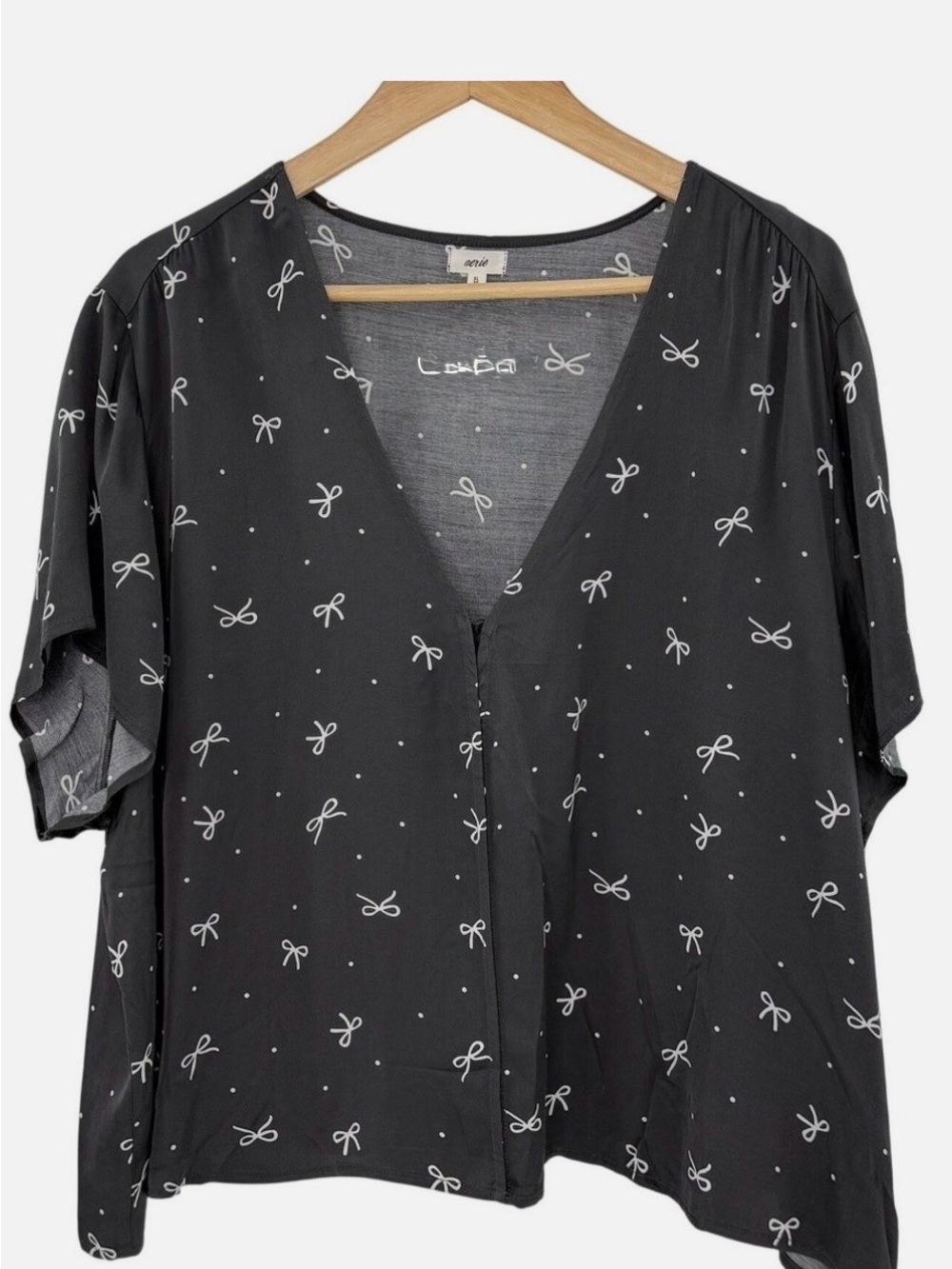 Women's Black Bow-Print Top with Ties